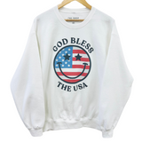 'GOD BLESS THE USA' Happy Face Unisex Fleece Pullover - White