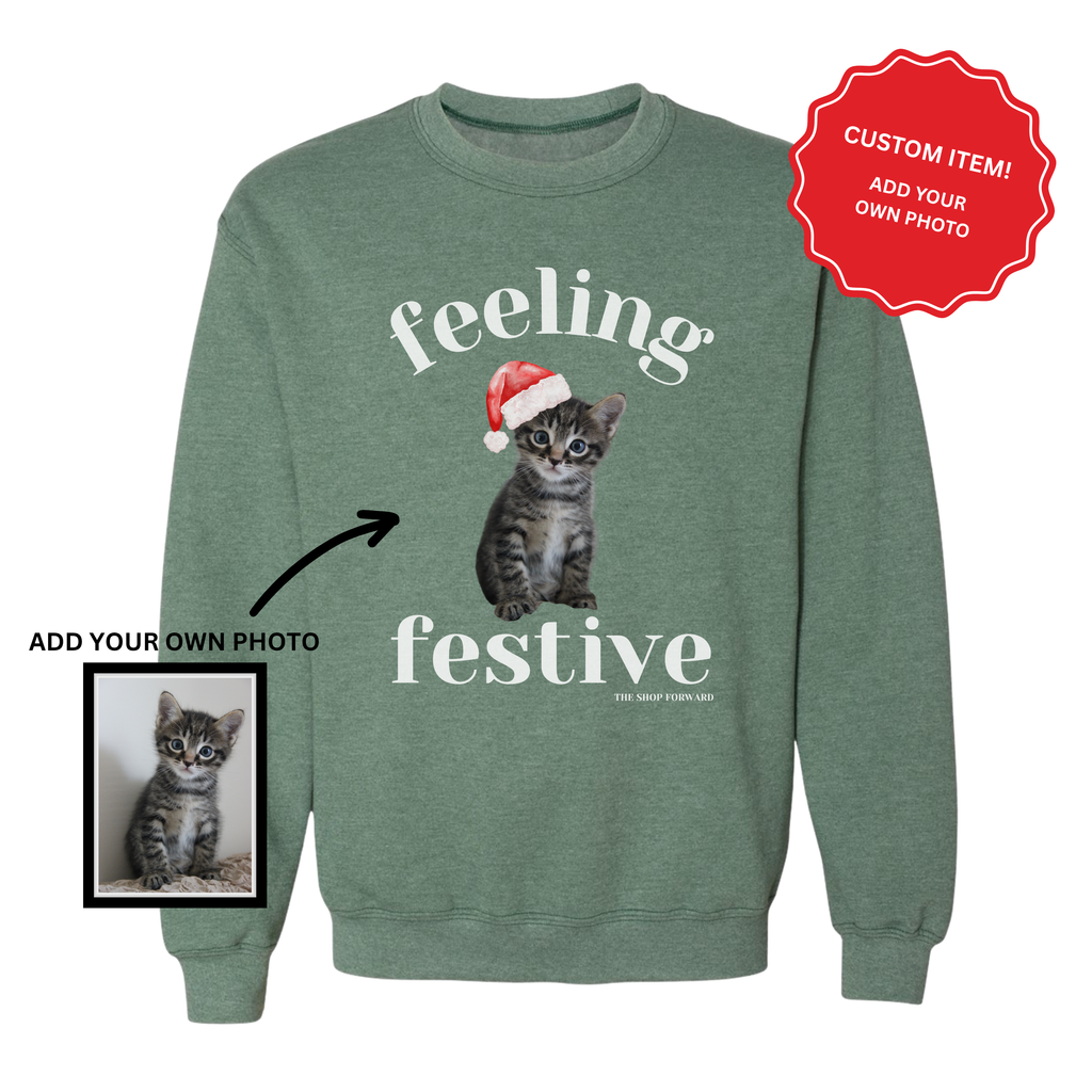 *PERSONALIZED* PHOTO 'FEELING FESTIVE' DOG/CAT PULLOVER - VINTAGE GREEN