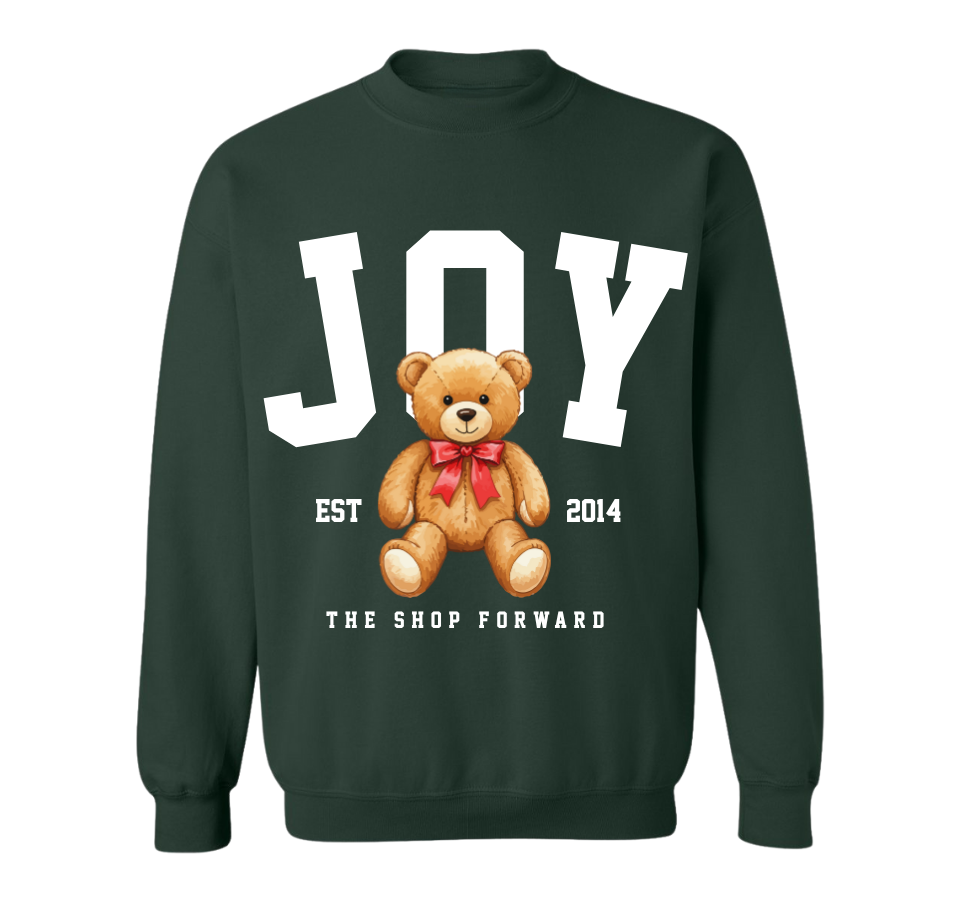 'JOY' Teddy Bear Unisex Pullover - Dark Green