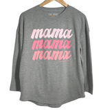'mama' Repeat Textured Waffle Knit Long Sleeve Tee - Grey