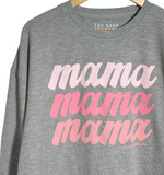 'mama' Repeat Textured Waffle Knit Long Sleeve Tee - Grey
