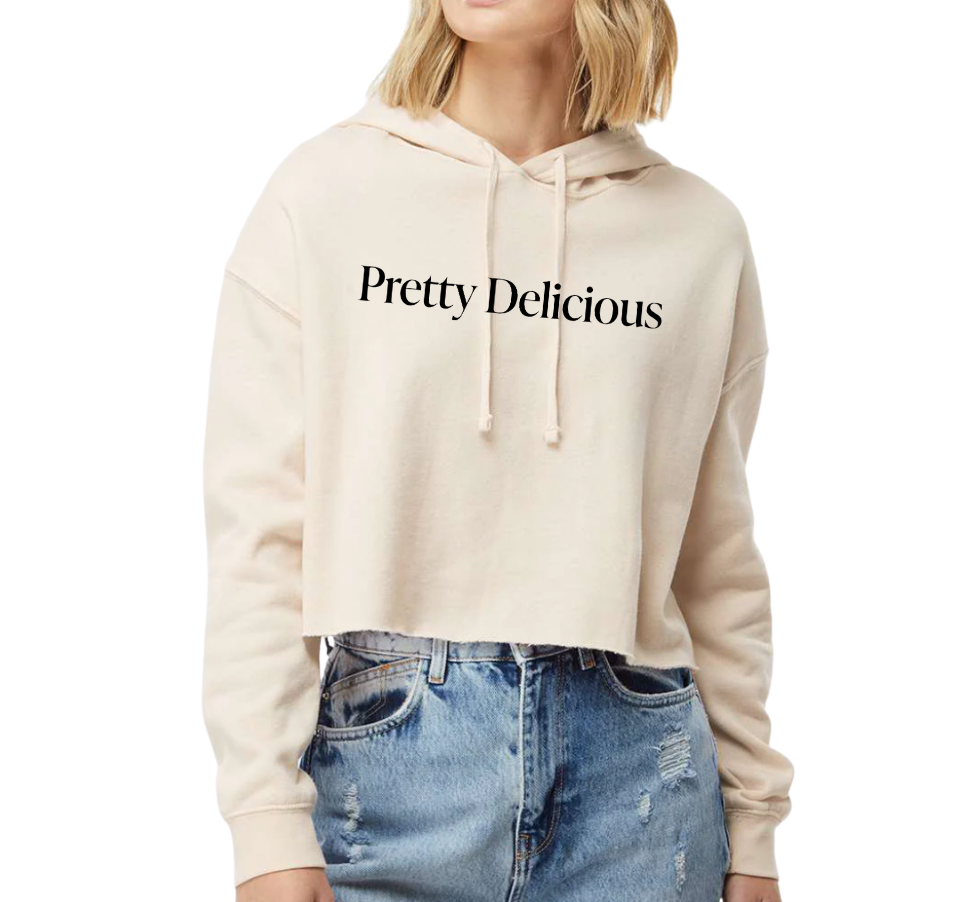 FOOD DOLLS 'PRETTY DELICIOUS' WOMEN'S CROPPED HOODIE - CREAM