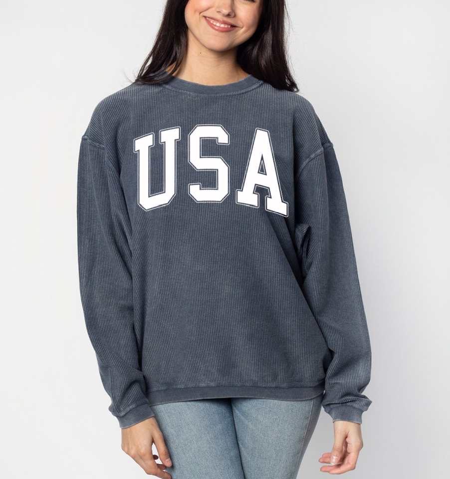 USA Corded Crew Pullover - Navy USA Corded Crew Pullover - Navy