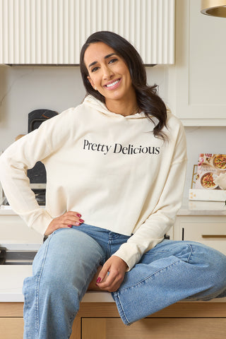 FOOD DOLLS 'PRETTY DELICIOUS' WOMEN'S CROPPED HOODIE - CREAM