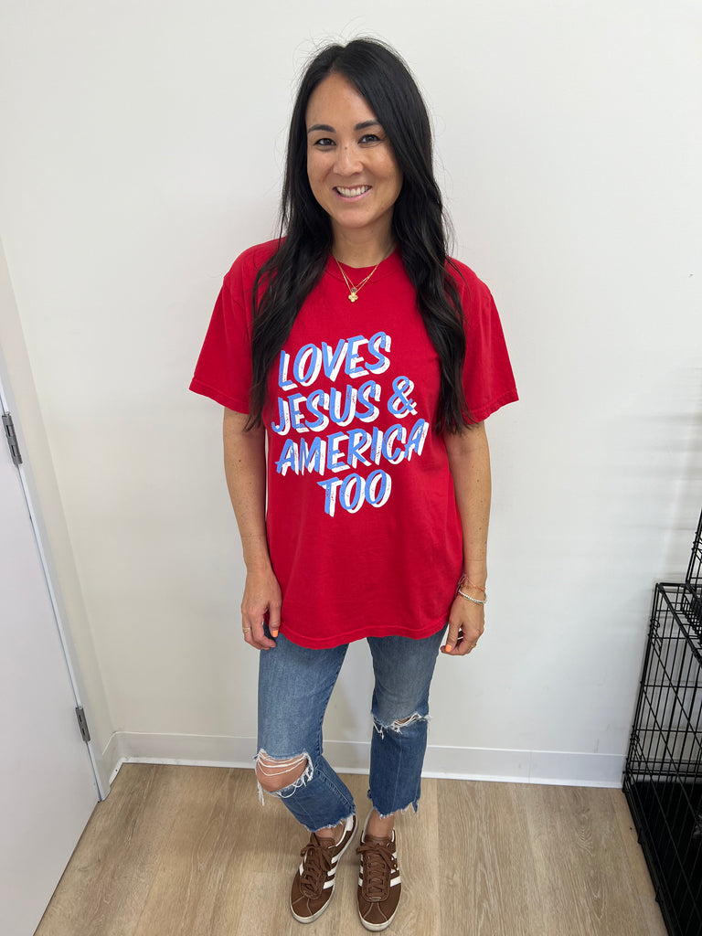 'Loves Jesus & America Too" Unisex T-Shirt - Red