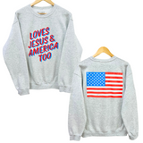 'Loves Jesus & America Too' Unisex Fleece Pullover - Light Grey