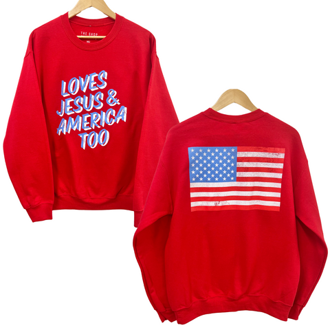 'Loves Jesus & America Too' Unisex Fleece Pullover - Red