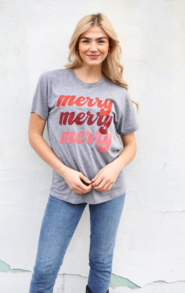 'MERRY MERRY MERRY' Unisex Tee - Grey