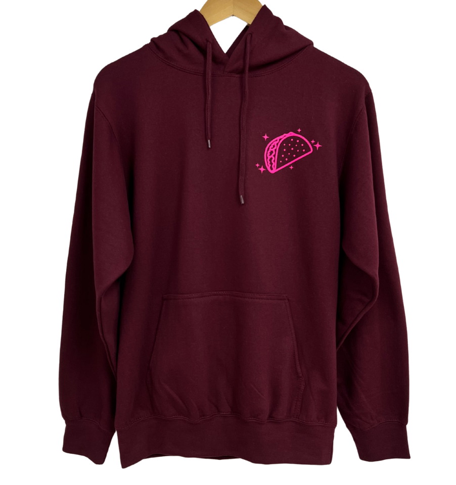 'TACOS ARE MY LOVE LANGUAGE' Hoodie - Maroon + Hot Pink