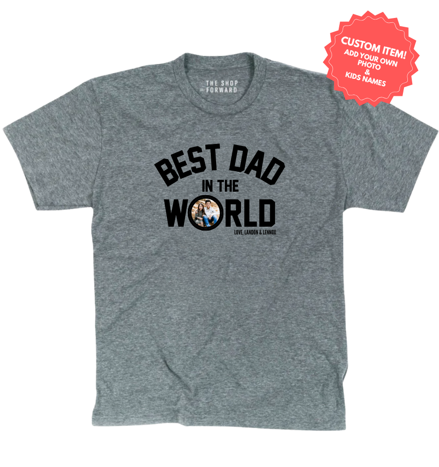*PERSONALIZED* PHOTO 'BEST DAD IN THE WORLD' T-Shirt - GREY