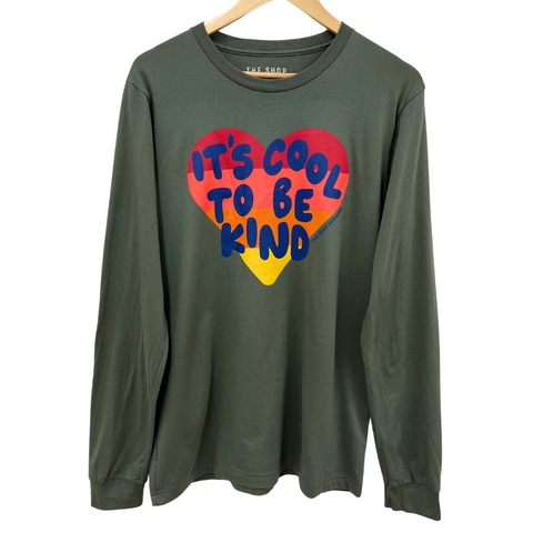 'IT'S COOL TO BE KIND' Unisex Long Sleeve Tee - Dark Green