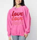 'Love Love Love' Corded Crew - PINK