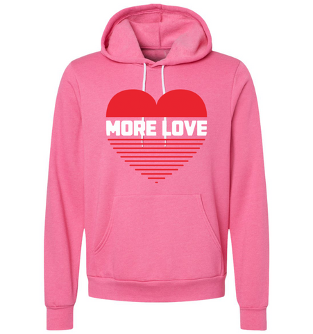 'MORE LOVE' Heart Unisex Soft Fleece Hoodie - PINK