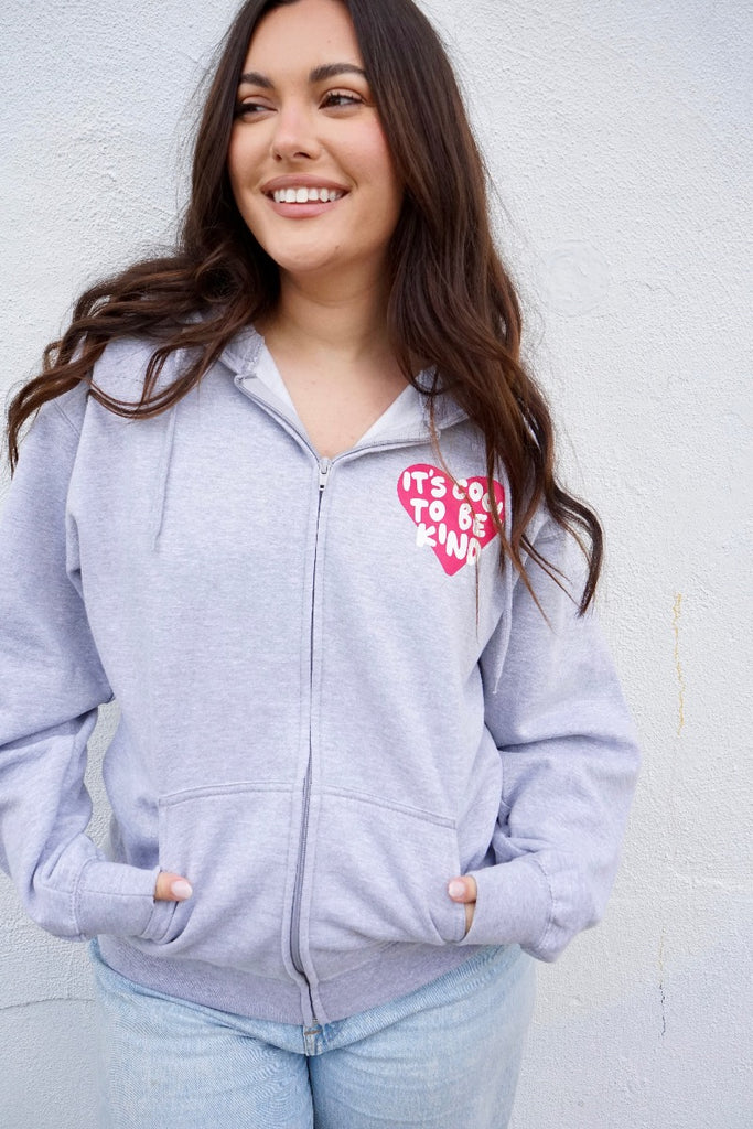 IT'S COOL TO BE KIND' Unisex Zip Hoodie - Light Heather Grey