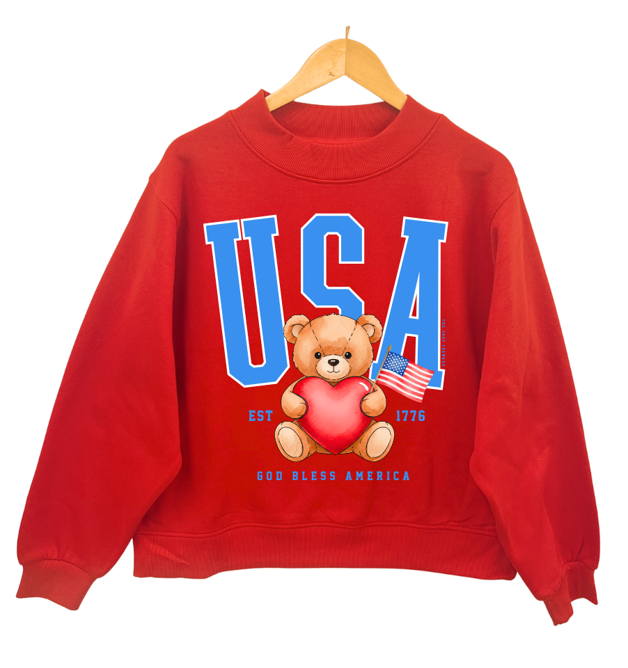 'USA' TEDDY BEAR WOMEN'S BOXY PULLOVER