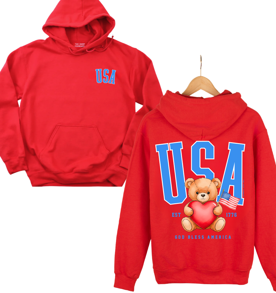 'USA' TEDDY BEAR UNISEX HOODIE