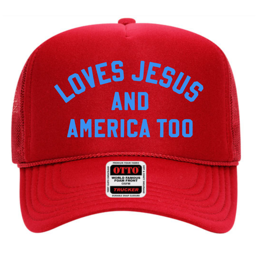 'LOVES JESUS & AMERICA TOO' FOAM TRUCKER HAT