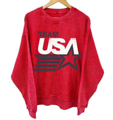 'TEAM USA' Corded Crew Pullover - Faded Red