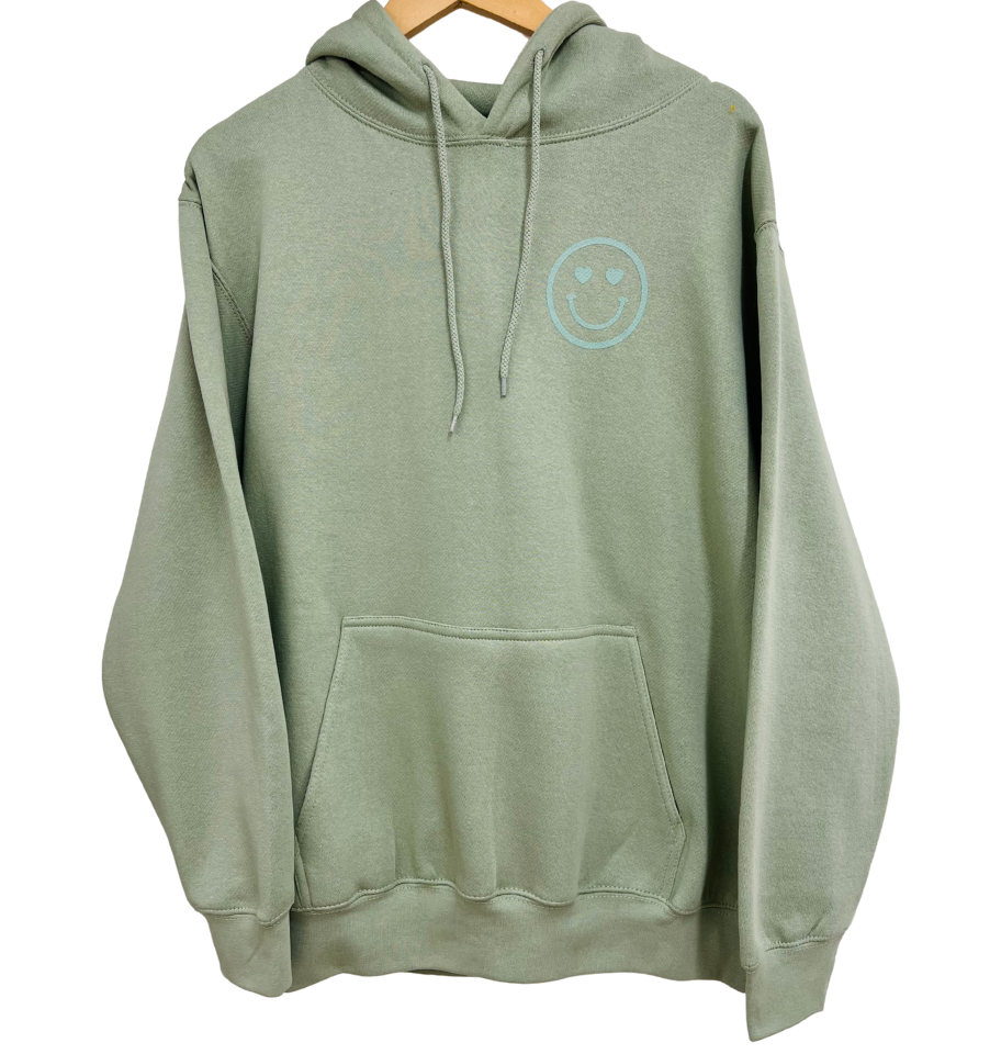 'You are Loved' Happy Face Hoodie - Sage Green