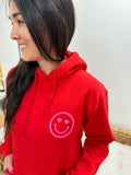 'You are Loved' Happy Face Hoodie - Red with Neon Pink