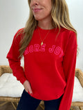 MORE JOY Unisex Pullover - Red + Neon Pink