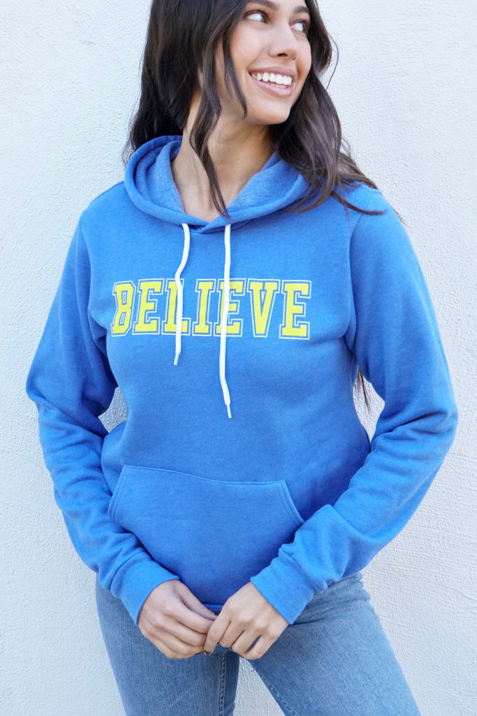 'BELIEVE' Unisex Hoodie Sweatshirt - Heather Royal Blue