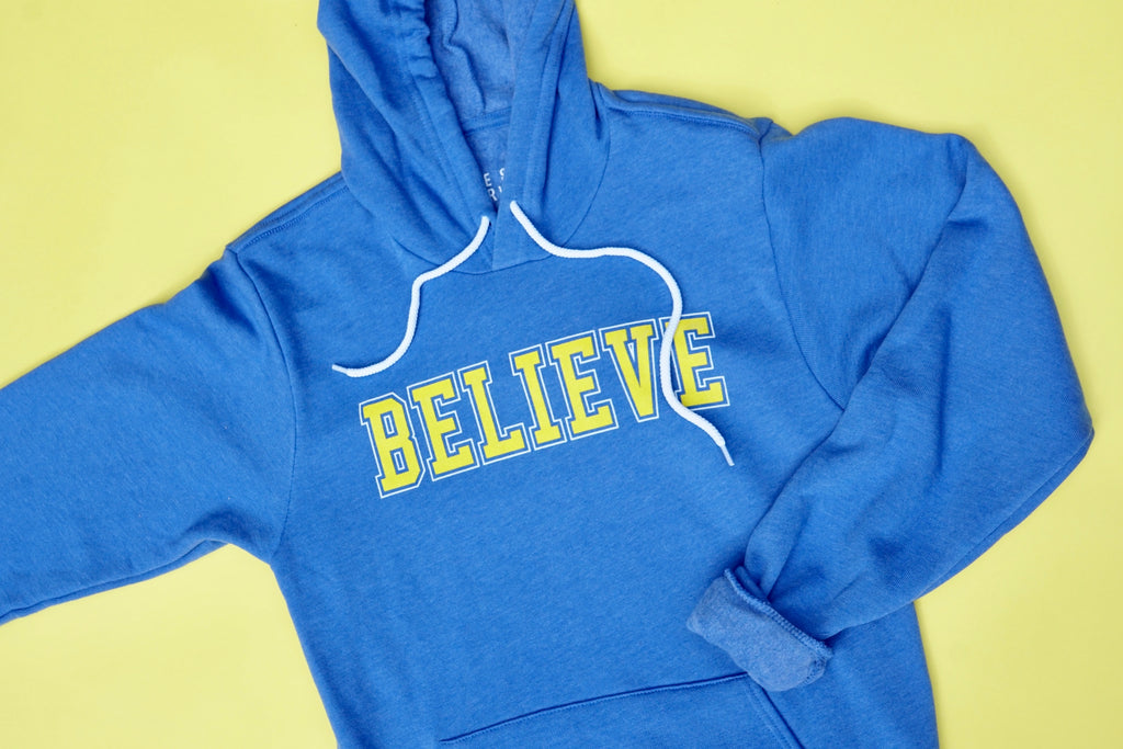 'BELIEVE' Unisex Hoodie Sweatshirt - Heather Royal Blue