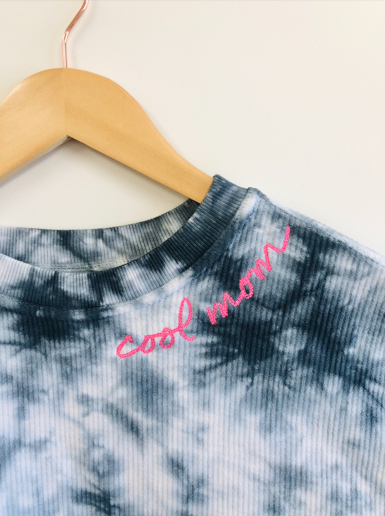 COOL MOM® Embroidered Corded Pullover - Tie Dye with Neon Pink