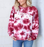 #PIMPINJOY Collegiate Corded Crew Pullover - Maroon Tie Dye