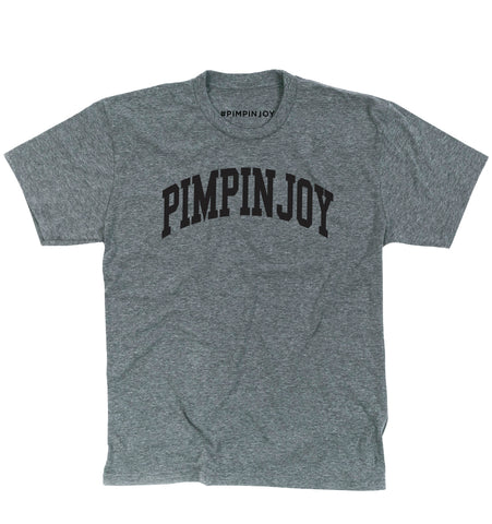 #PIMPINJOY Collegiate Unisex Tee - Grey & Black