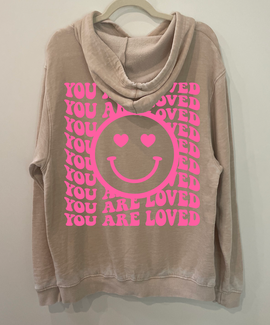 'YOU ARE LOVED' HAPPY FACE UNISEX BURNOUT HOODIE